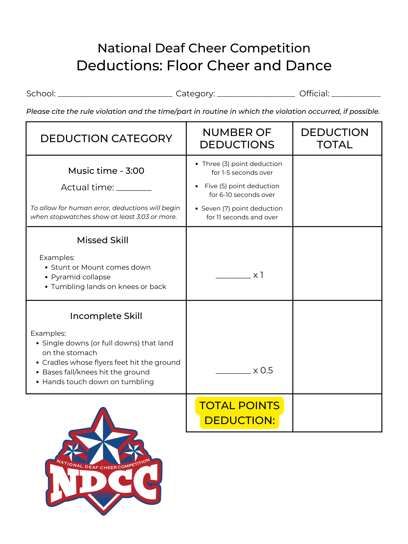 Deduction Sheet