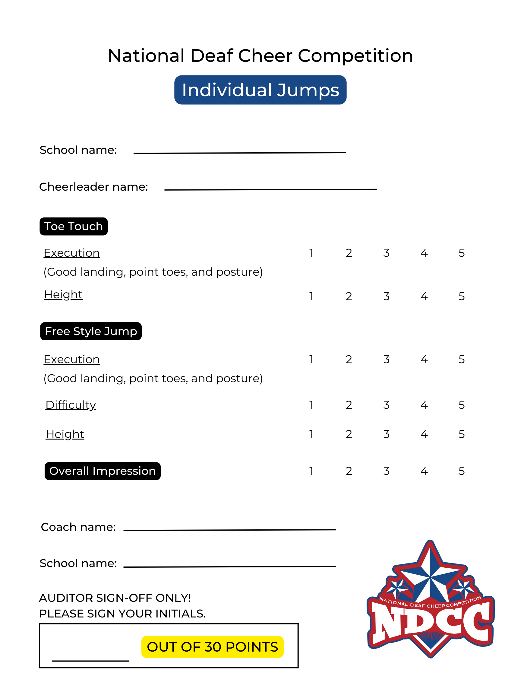 Individual Jumps Score Sheet
